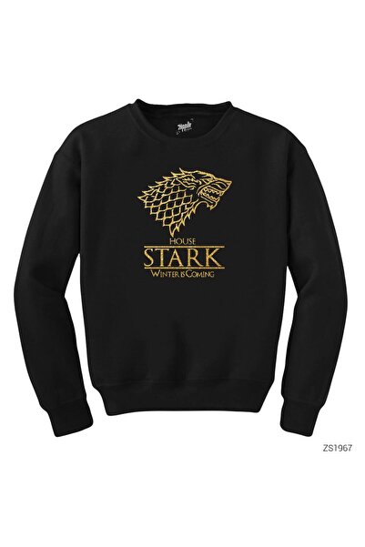 WAKHA سويت شيرت أسود من لعبة العروش هوس ستارك الشتاء قادم