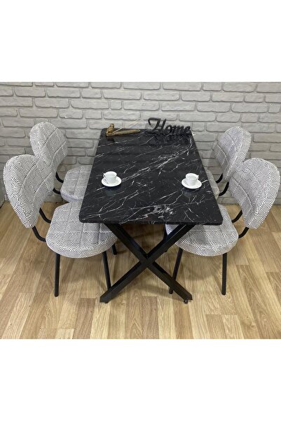 BAMBEDS MOBİLYA Masa Takımı, Yemek Masası, Mutfak Masası, 60x120Siyah beyazde...