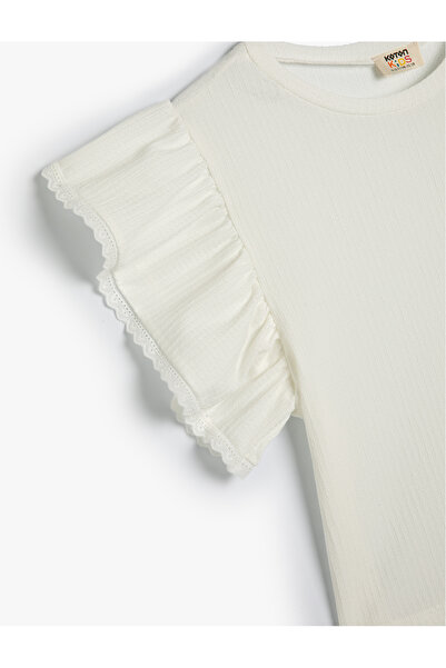 Koton Crop Tričko Crew Neck Ruffle Rukáv