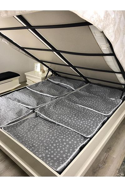 Dilara Home Star Patterned Interlining - 4-Piece Under Base Organizer, Storage Gray 4 Pieces