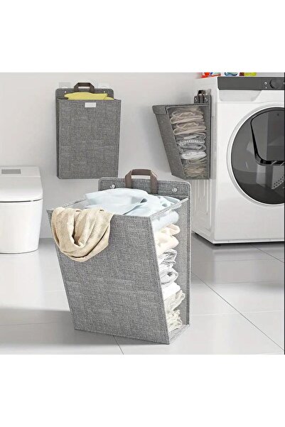Hayveys Çamaşır Sepeti Katlanabilir Duvara Asılabilen Banyo Kirli Çamaşır Sepet GRİ