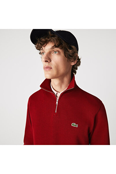 Lacoste Erkek Classic Fit Yarım Fermuarlı Bordo Sweatshirt