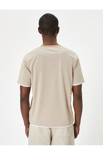 Koton Basic Tişört Dokulu Bisiklet Yaka Kumaş Detaylı Kısa Kollu