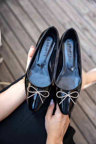 LAMİNTA Balerini de damă Piero Black Stone Bow Accesoriu detaliat cu vârf ascuțit