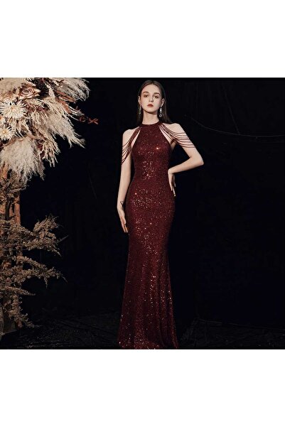 MODAS HALTER YAKA BONCUKLU PUL PAYET ABİYE ELBİSE