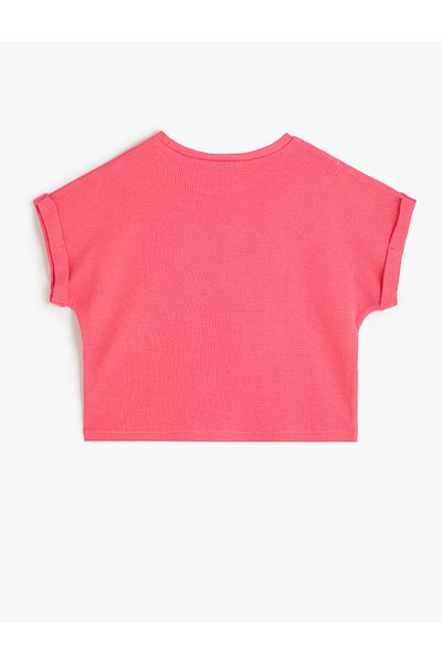 Koton Cotton Floral Printed Short Sleeve Crop T-Shirt - Crew Neck