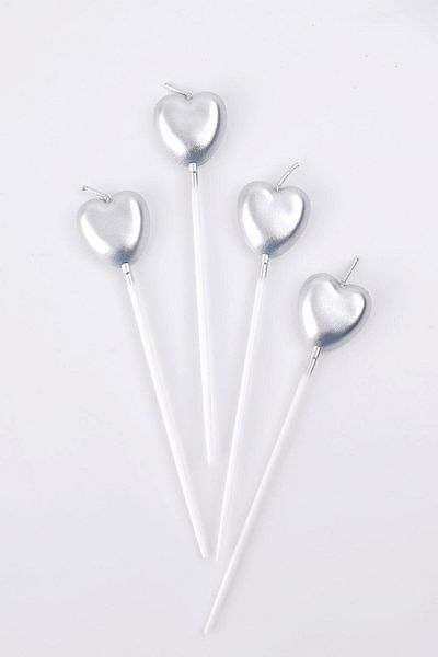 Le Mabelle Silver 4-Piece Heart Candle