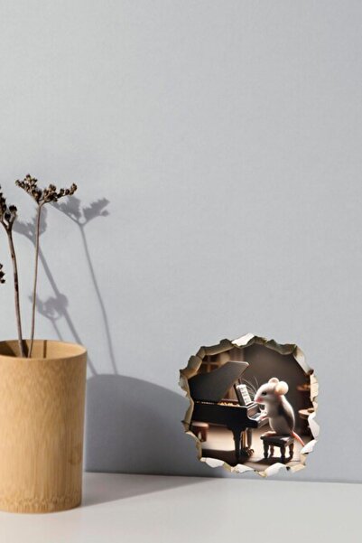 Sticker Ekspres Piyano Çalan Sevimli Fare F7 Dekoratif Duvar Kapı Cam Koridor...