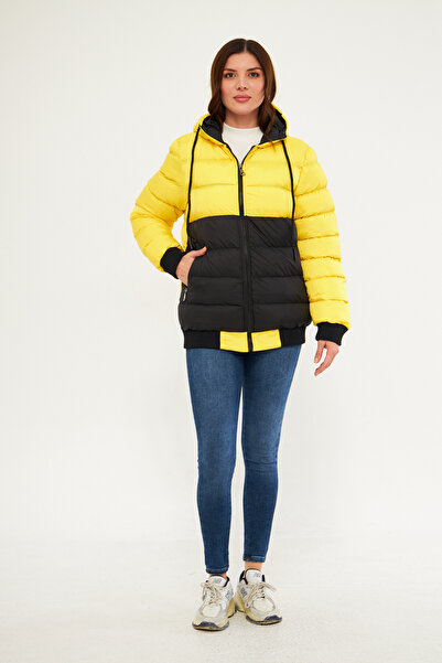 ESPİNA Women's Jesika Fabric Garnished Zippered Hooded Puffer Jacket