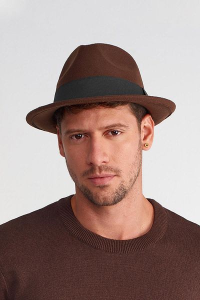 Külah Men's Brown Fedora Hat Cowboy Panama Cap