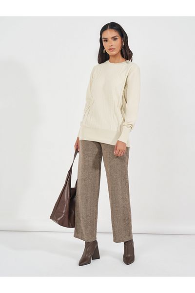 Styli Regular Fit Round Neck Cable Knit Sweater