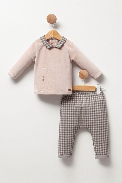 Cassiope Soft Touch Plaid Detailed 2-Piece Set for Baby Boy - Collar and Elastic
