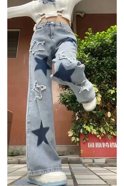 RockMore Pantaloni în stil retro Blue Star Jean cu buzunar reciclat