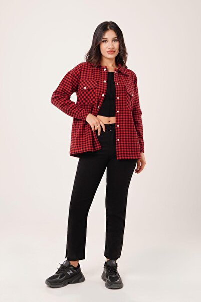 Hipo Trend Ekose Kareli Cepli Kırmızı Oduncu Gömlek Ceket