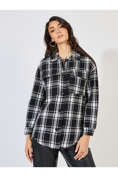 Styli Oversized Longline Checked Shacket