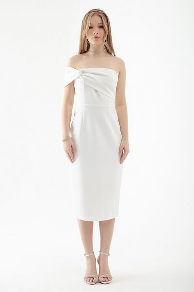 Lafaba Γυναικείο μίντι φόρεμα One Shoulder Λευκό Διπλό Επίδεσμο