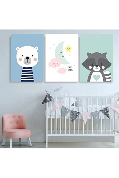 icase Rakun Ay Yıldız Bulut ursul Pictură pentru camera copiilor Urs Tigru El...