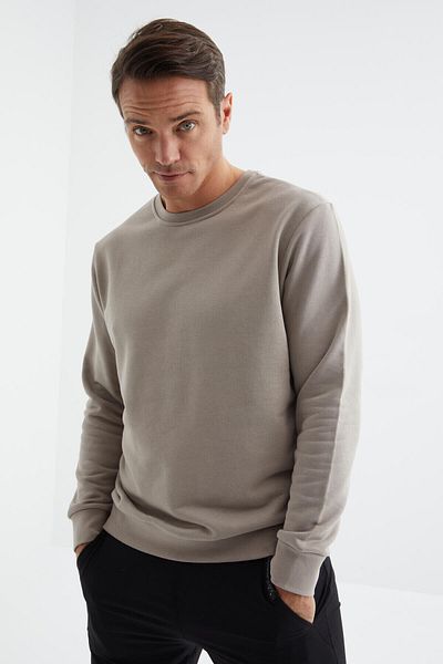 TOMMY LIFE Ανδρικό φούτερ σε σκούρο μπεζ Basic O Neck Comfortable Form - 88053
