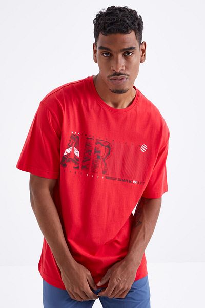 TOMMY LIFE Red Air Printed O Neck Men's Oversize T-shirt - 88097