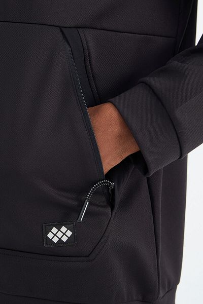TOMMY LIFE Black Hooded Half Zipper with Hidden Pocket Detail Comfortable Fit Men's Sweatshirt - 88274