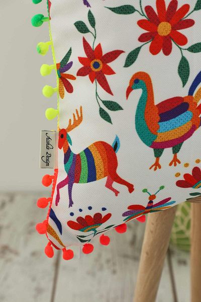Aisha's Design غطاء وسادة بوم بوم منقوش مكسيكي - 45x45 سم، k-401