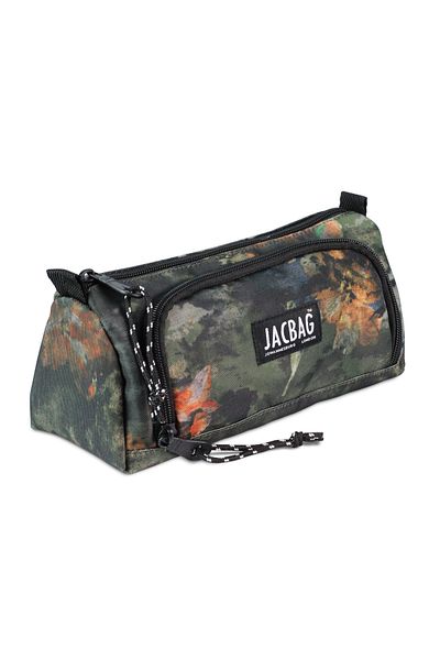 Jacbag Prime XL Rubber Pencil Τσάντα δύο θέσεων με πράσινα φύλλα - Πράσινο - Μαύρο