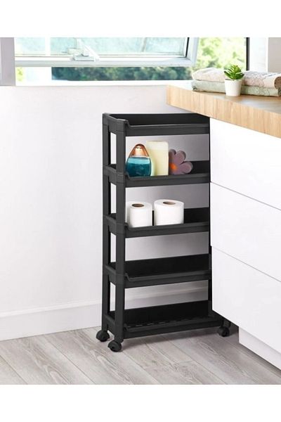 almital mobilya aksesuarları furniture accessories 5-етажен рафт с колелца Vesken - органайзер за маса за сервиране за баня и кухня (ЧЕРЕН)