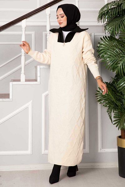 EBRUTESETTÜR Diamond Pattern Garnished Knitwear Dress