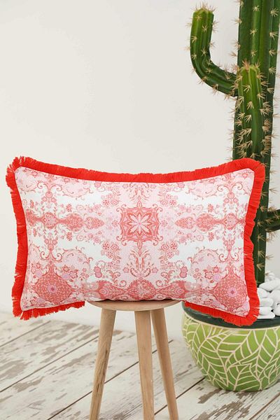 Aisha's Design غطاء وسادة بحواف مهدبة مزين بالدانتيل مقاس 50 × 30 سم - k-405