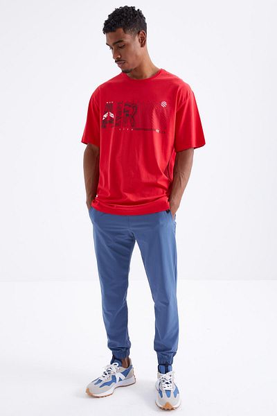 TOMMY LIFE Red Air Printed O Neck Men's Oversize T-shirt - 88097