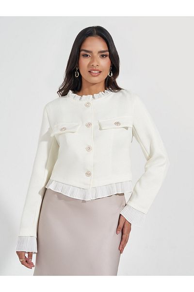 Styli Regular Fit Tweed Jacket with Woven Trim