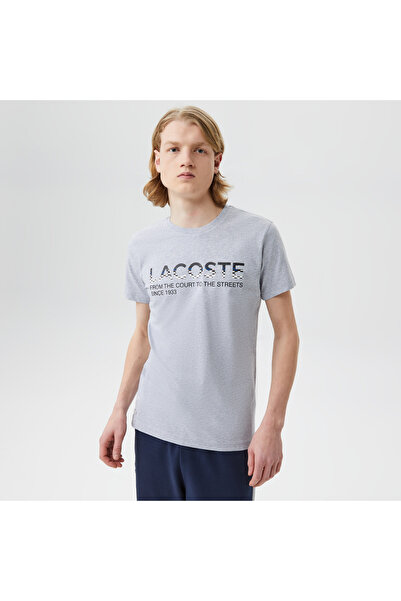 Lacoste Erkek Regular Fit Bisiklet Yaka Baskılı Gri T-Shirt