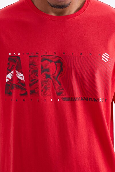 TOMMY LIFE Red Air Printed O Neck Men's Oversize T-shirt - 88097