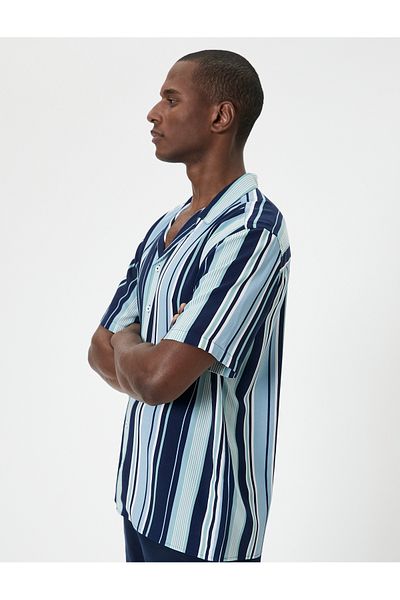 Koton Turn-Down Collar Viscose Fabric Short Sleeve Summer Shirt