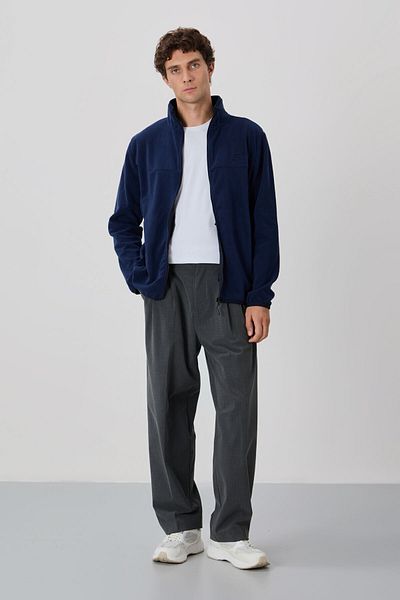 TOMMY LIFE Ανδρικό φούτερ Fleece με φερμουάρ με φερμουάρ με κεντημένο κείμενο Indigo - 87992