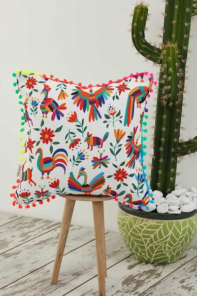 Aisha's Design غطاء وسادة بوم بوم منقوش مكسيكي - 45x45 سم، k-401