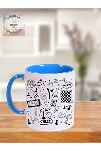 Asay Baskı Satranç temalı Kupa Renkli Bardak