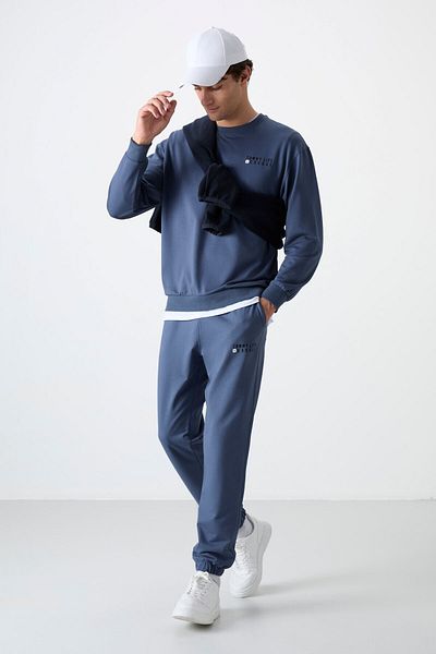 TOMMY LIFE Set de trening oversize pentru bărbați, casual, cu gâtul O, picior elastic, din bumbac - 85120