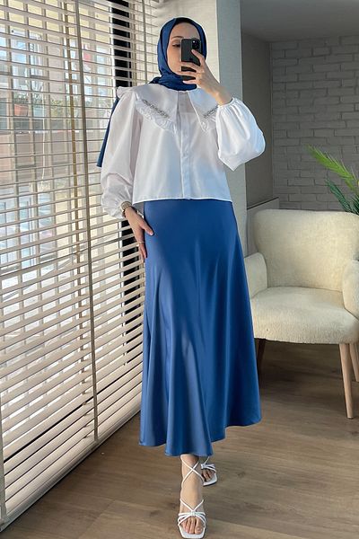 Salih Çelebi Fusta din satin model 2087 - ALBASTRU