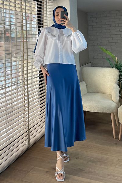 Salih Çelebi Fusta din satin model 2087 - ALBASTRU