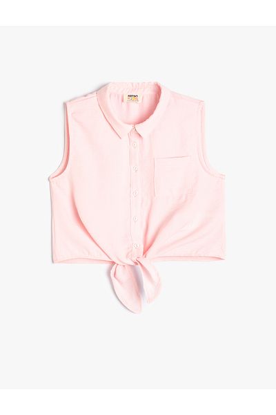 Koton Short Sleeve Front Tie Crop Shirt