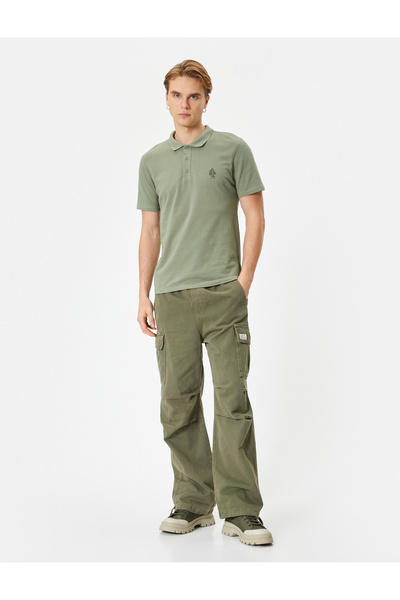 Koton Polo Neck T-Shirt Minimal Printed Buttoned Short Sleeve