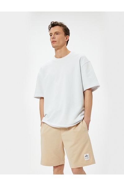Koton Bermuda Shorts with Pockets and Label Print - Lace-Up Waist