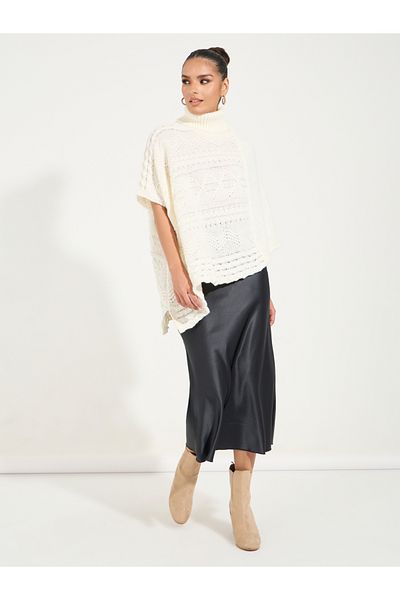 Styli Textured Knit Turtle Neck Sweater with Asymmetric Hem