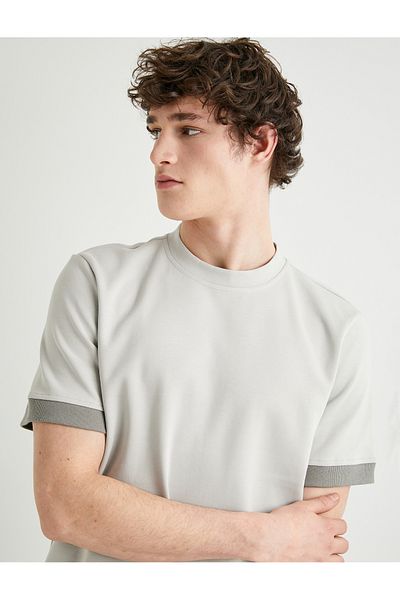 Koton Crew Neck T-Shirt Fabric Detailed Short Sleeve