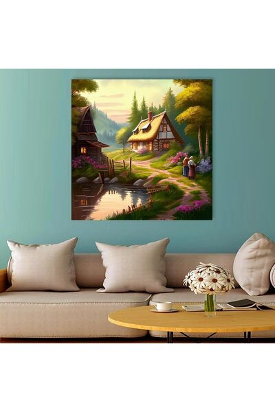 TosbArt Köy Manzaralı Ve Köy Evi Detaylı Kanvas Tablo
