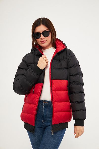 ESPİNA Women's Jesika Fabric Garnished Zippered Hooded Puffer Jacket
