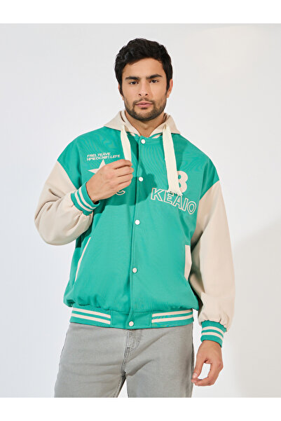 Styli Hooded Varsity Embroidered Badge Detail Bomber Jacket