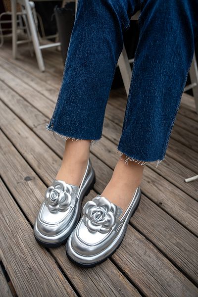 LAMİNTA Mocasini de dama Ryker Silver Rose Motiv 5cm cu talpa groasa
