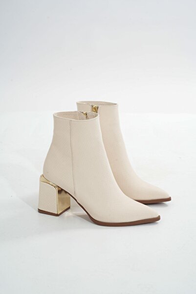 Aymood Dnz-409 Beige Zippered Heeled Women's Daily Boots